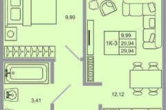 1-к квартира, 29.94 м², этаж 4/17