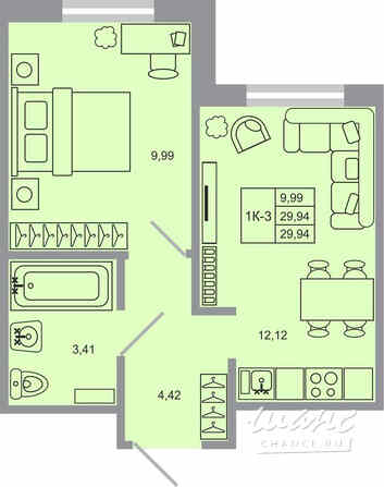 1-к квартира, 29.94 м², этаж 4/17 Бугры - изображение 1