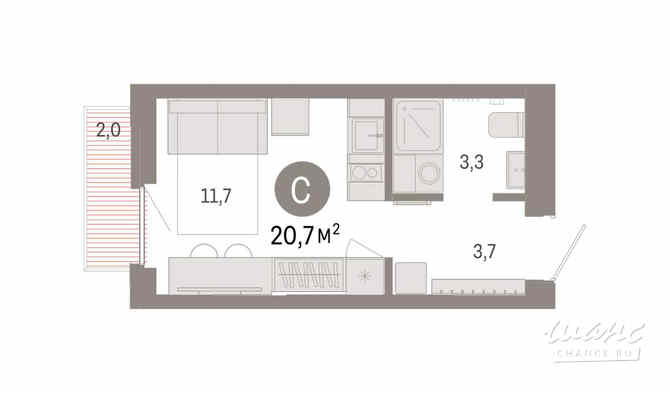 1-к квартира, 20.68 м², этаж 5/9 Екатеринбург - изображение 3