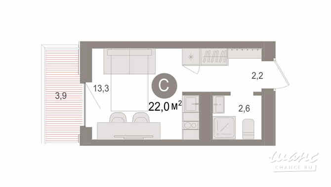 1-к квартира, 22.03 м², этаж 8/9 Новосибирск - изображение 3