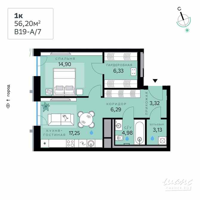 1-к квартира, 56.2 м², этаж 2/12 Москва - изображение 3