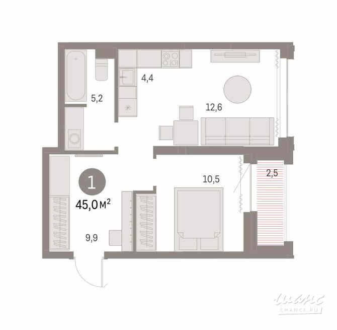 1-к квартира, 44.94 м², этаж 19/30 Новосибирск - изображение 3