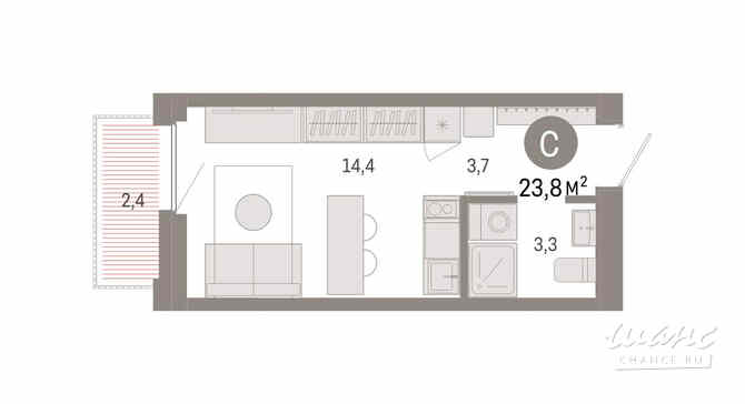1-к квартира, 23.84 м², этаж 2/7 Тюмень - изображение 3