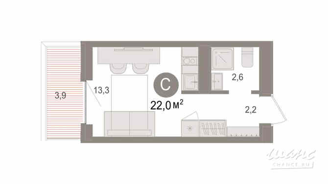 1-к квартира, 22.01 м², этаж 2/8 Новосибирск - изображение 3