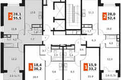 2-к квартира, 55.7 м², этаж 4/21