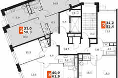 2-к квартира, 58.1 м², этаж 8/9
