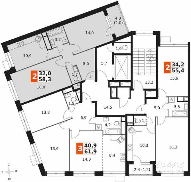 2-к квартира, 58.1 м², этаж 8/9 Москва - изображение 1