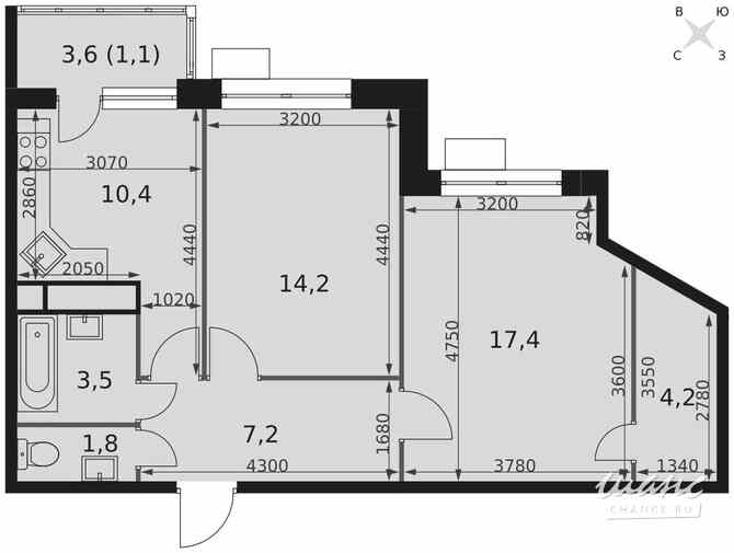 2-к квартира, 59.8 м², этаж 14/17 Москва - изображение 3