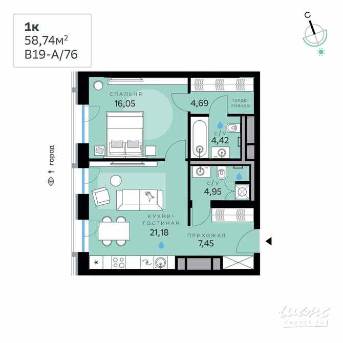1-к квартира, 58.74 м², этаж 4/12 Москва - изображение 3