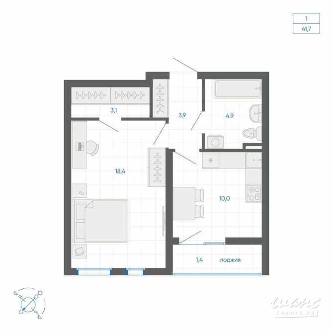 1-к квартира, 41.7 м², этаж 6/32 Екатеринбург - изображение 1