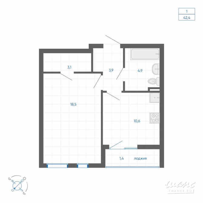 1-к квартира, 42.4 м², этаж 13/32 Екатеринбург - изображение 3