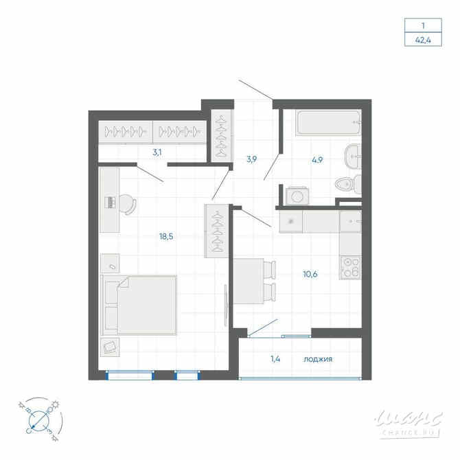 1-к квартира, 42.4 м², этаж 13/32 Екатеринбург - изображение 1