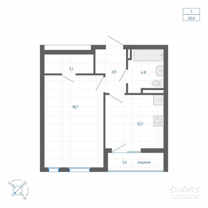 1-к квартира, 42.6 м², этаж 19/32 Екатеринбург - изображение 3