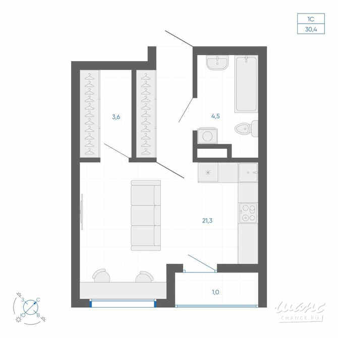 1-к квартира, 30.4 м², этаж 2/32 Екатеринбург - изображение 1