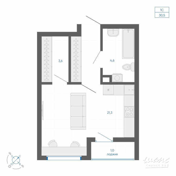 1-к квартира, 30.5 м², этаж 1/32 Екатеринбург - изображение 1