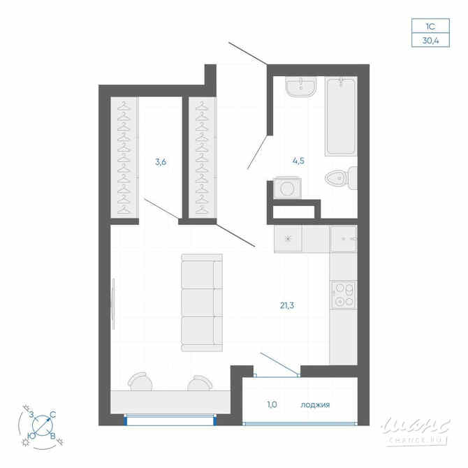 1-к квартира, 30.4 м², этаж 3/32 Екатеринбург - изображение 1