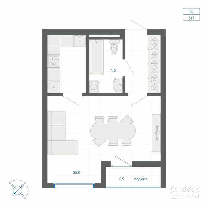 1-к квартира, 31.7 м², этаж 2/32 Екатеринбург - изображение 1