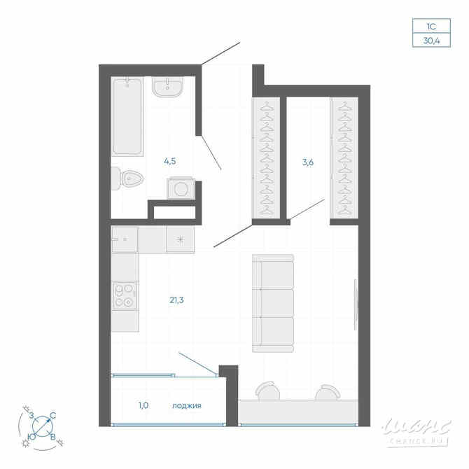 1-к квартира, 30.4 м², этаж 4/32 Екатеринбург - изображение 1
