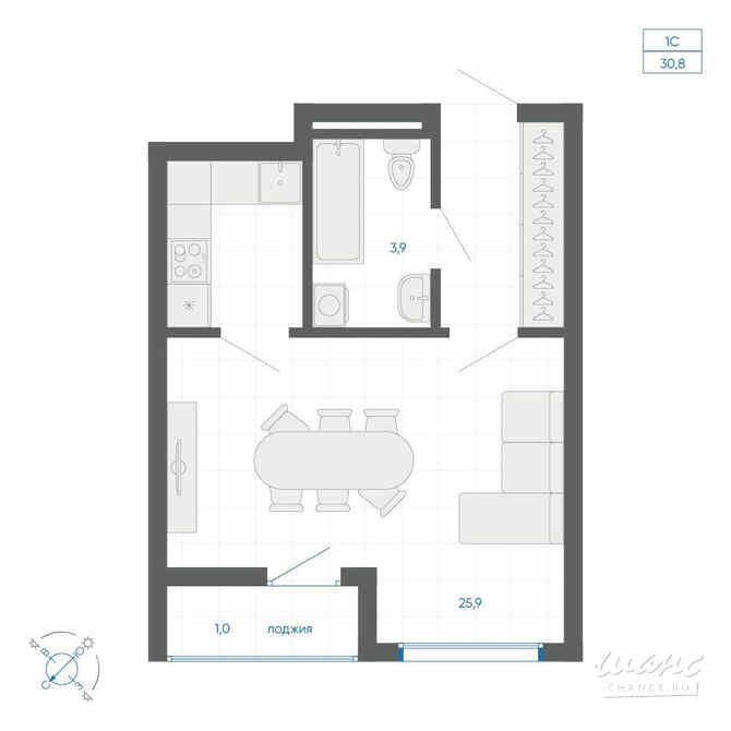 1-к квартира, 30.8 м², этаж 2/15 Екатеринбург - изображение 1