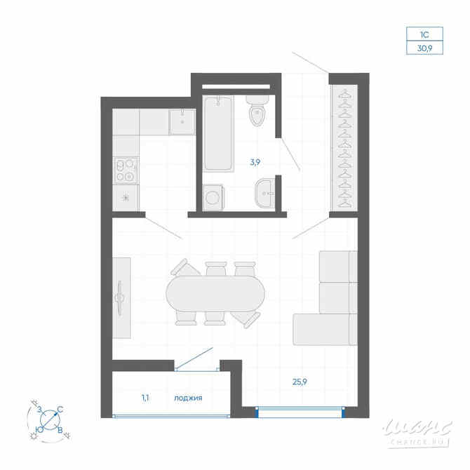 1-к квартира, 30.9 м², этаж 4/32 Екатеринбург - изображение 1