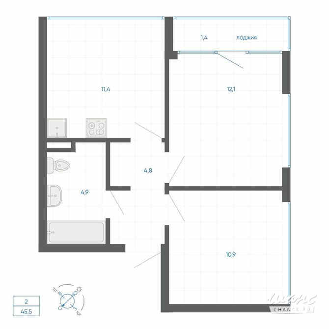 2-к квартира, 45.5 м², этаж 3/32 Екатеринбург - изображение 3
