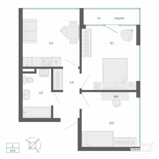 2-к квартира, 45.5 м², этаж 3/32 Екатеринбург - изображение 1