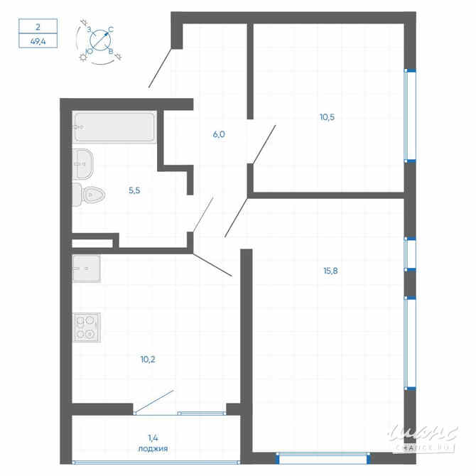 2-к квартира, 49.4 м², этаж 1/32 Екатеринбург - изображение 3