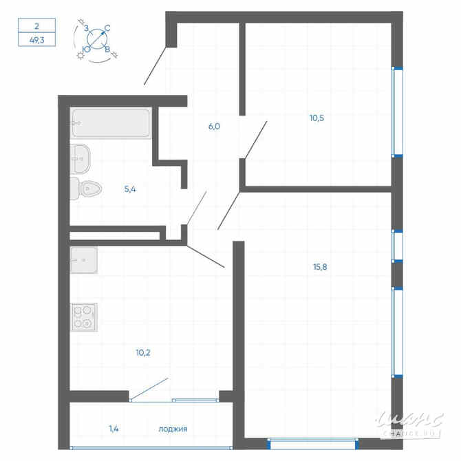 2-к квартира, 49.2 м², этаж 9/32 Екатеринбург - изображение 3