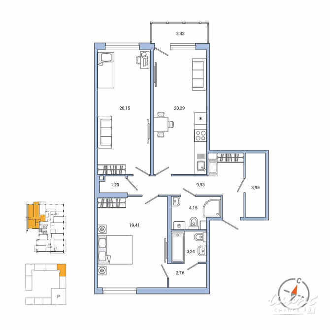 2-к квартира, 86.2 м², этаж 2/7 Санкт-Петербург - изображение 3