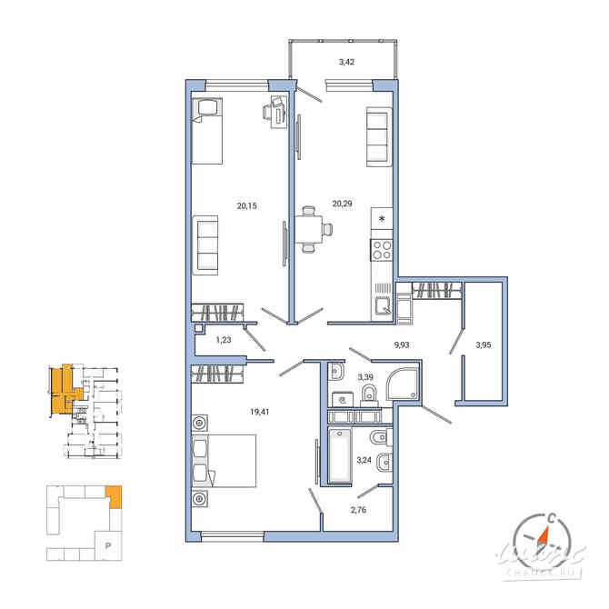2-к квартира, 85.6 м², этаж 4/7 Санкт-Петербург - изображение 3