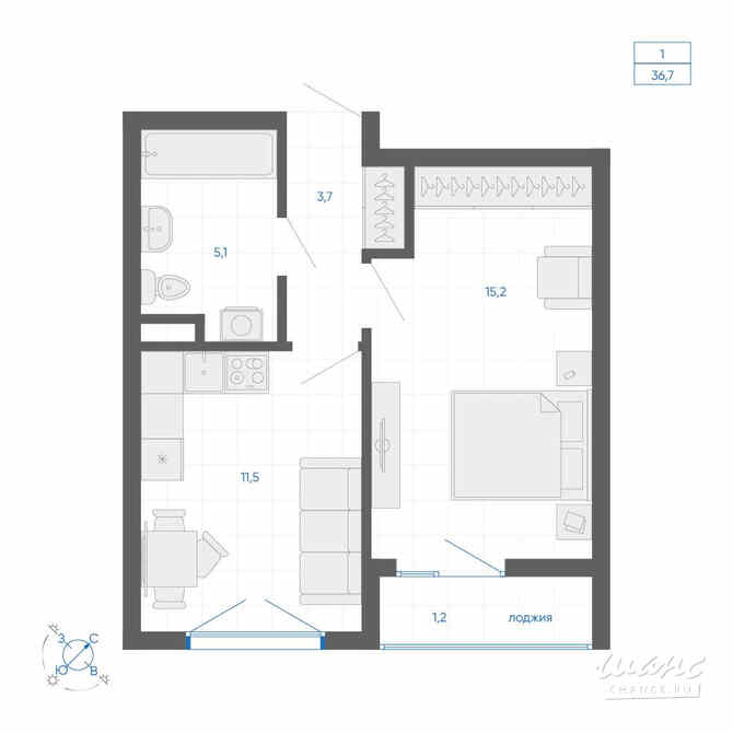 1-к квартира, 36.5 м², этаж 11/32 Екатеринбург - изображение 1