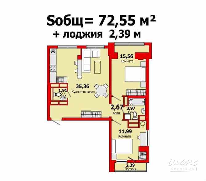 2-к квартира, 72.6 м², этаж 20/23 Санкт-Петербург - изображение 3