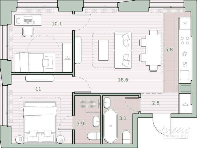 2-к квартира, 55 м², этаж 16/27 Москва - изображение 1