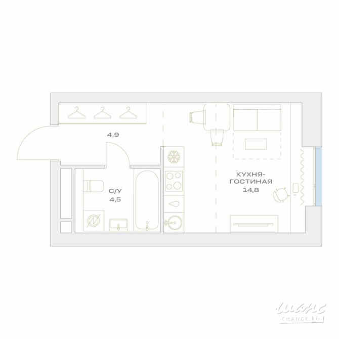 1-к квартира, 24.2 м², этаж 7/17 Москва - изображение 3