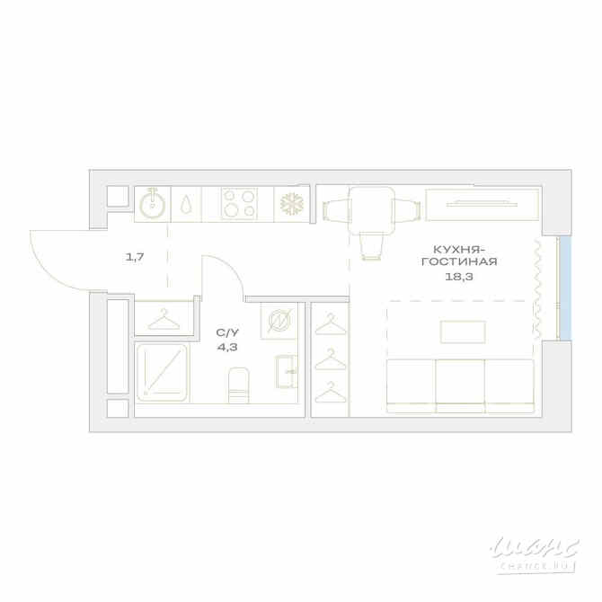 1-к квартира, 24.3 м², этаж 7/17 Москва - изображение 3