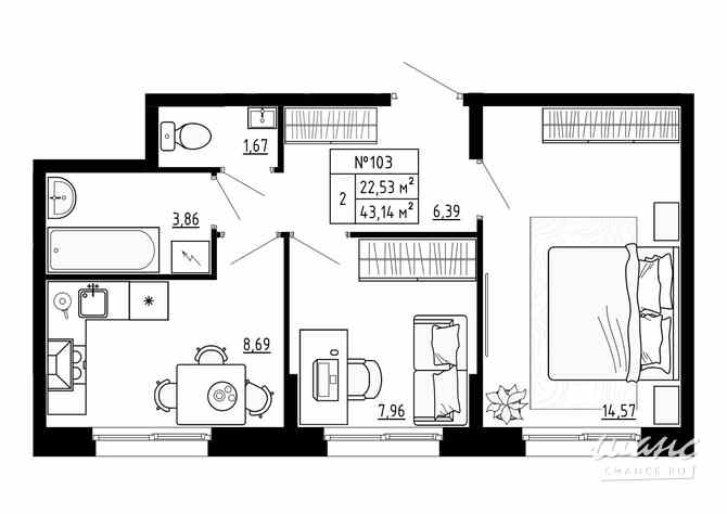 2-к квартира, 43.13 м², этаж 1/4 Ломоносов - изображение 3