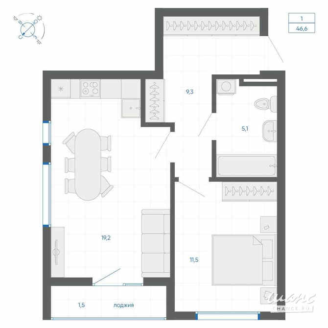 1-к квартира, 46.6 м², этаж 2/32 Екатеринбург - изображение 1