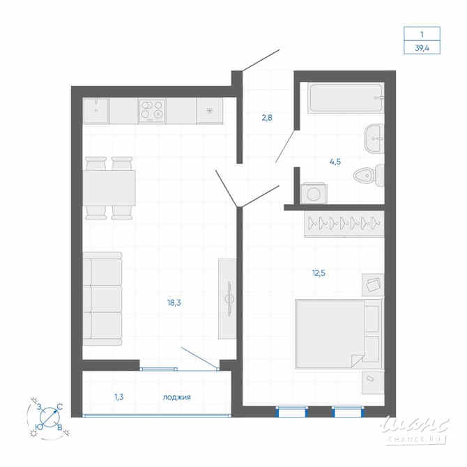 1-к квартира, 39.4 м², этаж 5/22 Екатеринбург - изображение 1