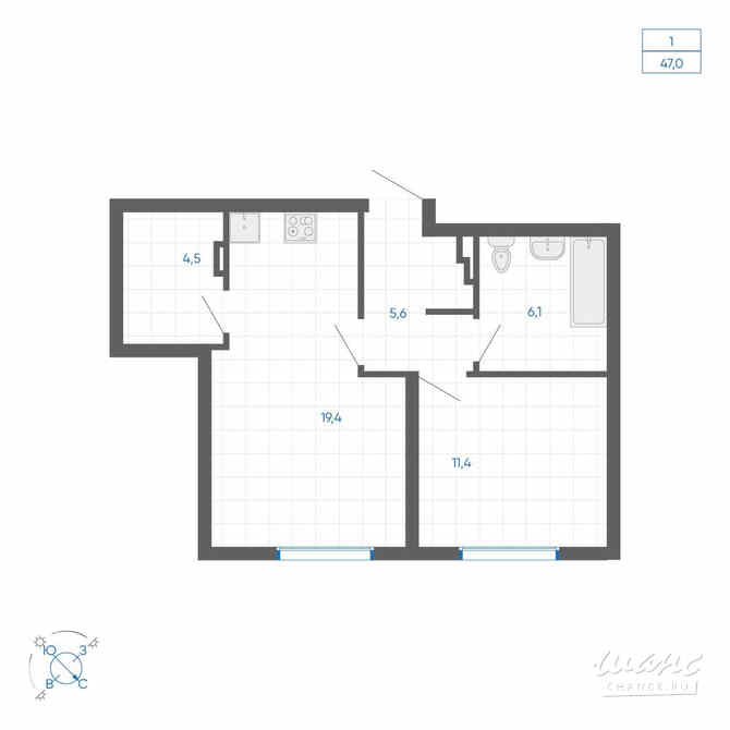 1-к квартира, 47 м², этаж 2/10 Екатеринбург - изображение 3