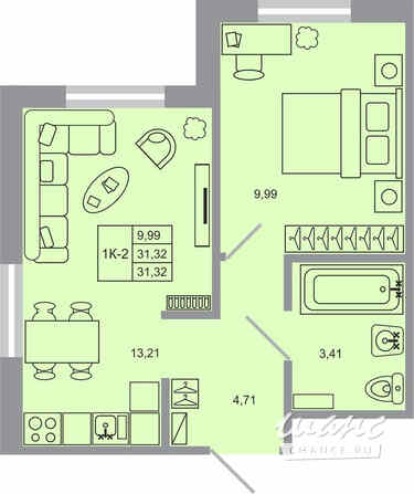 1-к квартира, 31.32 м², этаж 3/17 Бугры - изображение 1