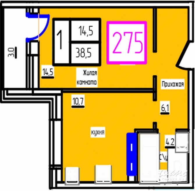 1-к квартира, 38.5 м², этаж 11/12 Троицк - изображение 3