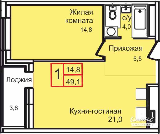 1-к квартира, 49.1 м², этаж 9/12 Троицк - изображение 3
