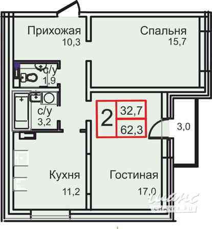 2-к квартира, 62.3 м², этаж 2/12 Троицк - изображение 3