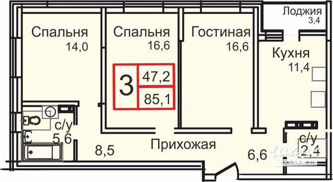 3-к квартира, 85.1 м², этаж 2/12 Троицк - изображение 3