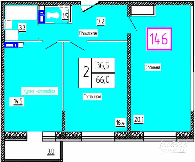 2-к квартира, 66 м², этаж 7/12 Троицк - изображение 3