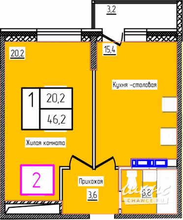 1-к квартира, 46.2 м², этаж 2/12 Троицк - изображение 3