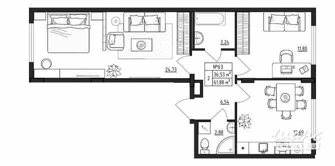 2-к квартира, 61.88 м², этаж 4/4 Выборг - изображение 3