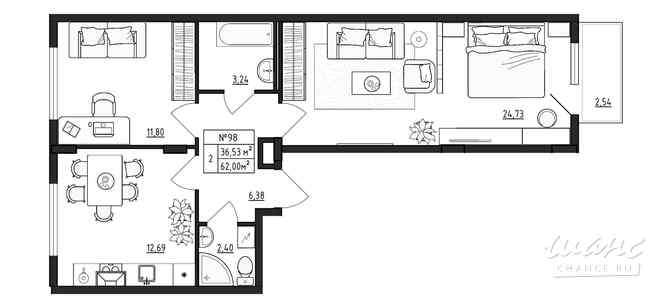 2-к квартира, 62 м², этаж 4/4 Выборг - изображение 3