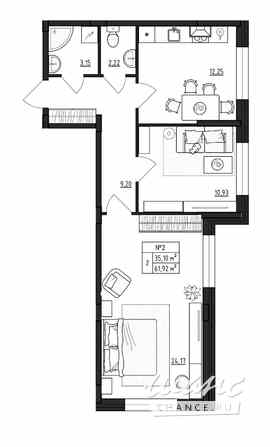 2-к квартира, 61.92 м², этаж 1/4 Выборг - изображение 3