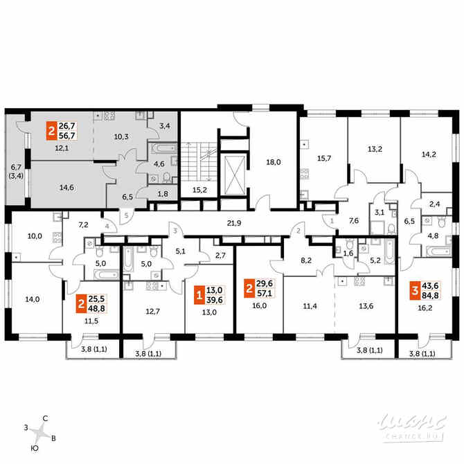 2-к квартира, 56.7 м², этаж 7/8 Мытищи - изображение 1